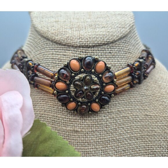 Orange & Amber Color Choker Necklace 18" Adjustable Fall Hippie Witchy - Picture 3 of 7